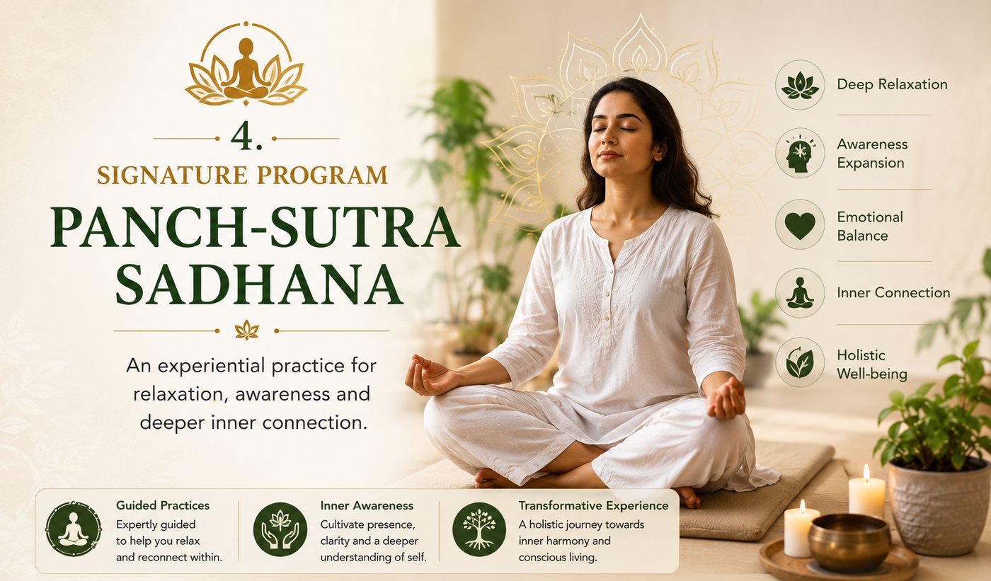 Panch-Sutra Sadhana — Signature program: an experiential practice for relaxation, awareness and deeper inner connection.